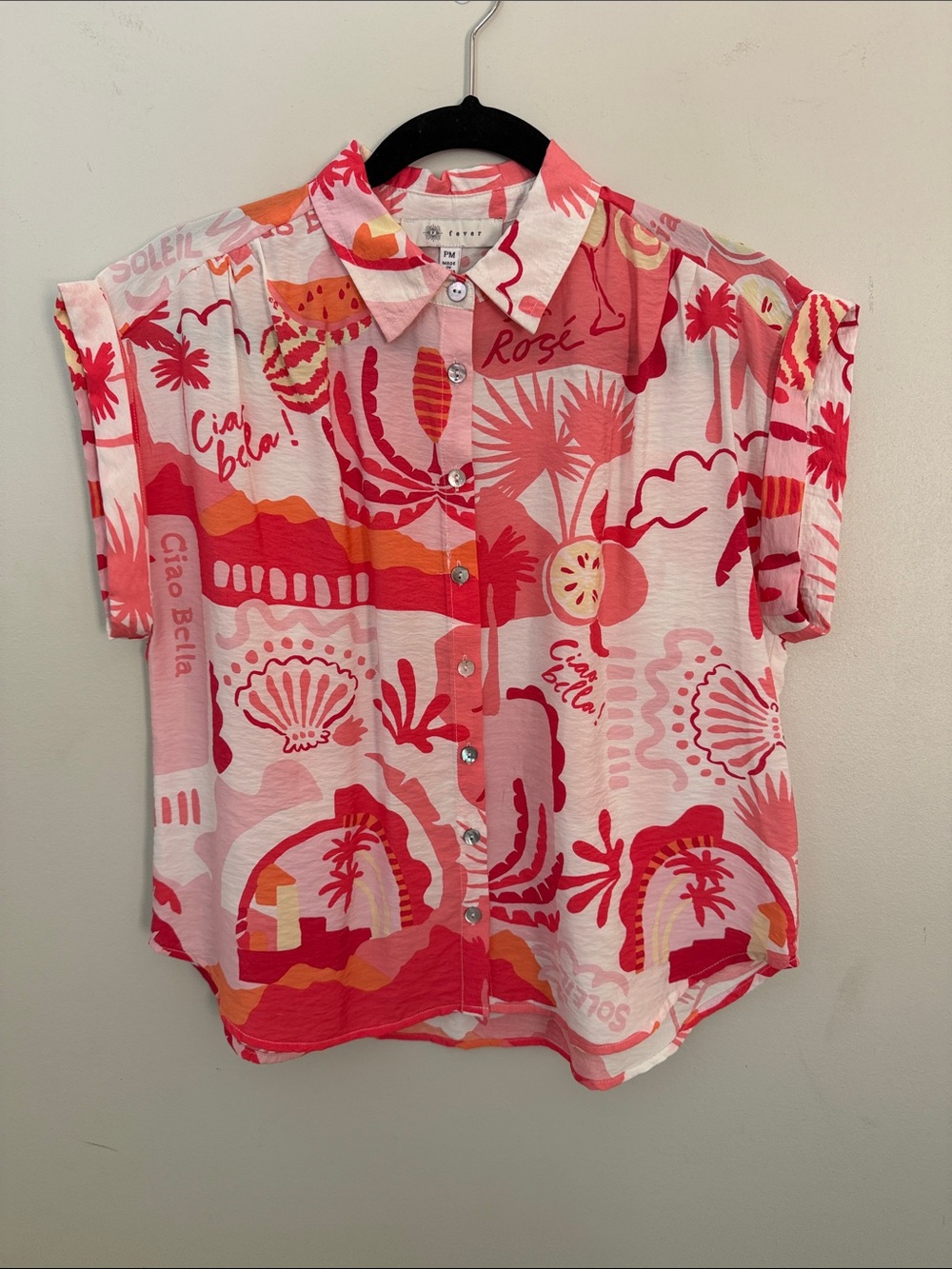 Fever Pink & Coral Tropical Print Button-Down Shirt